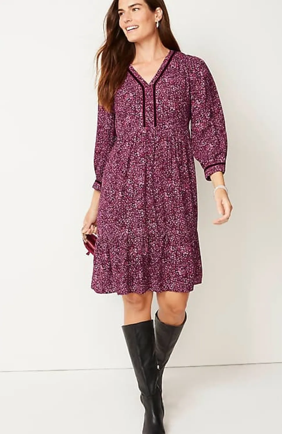 Floral-Printed Flounced-Hem Dress | Jjill