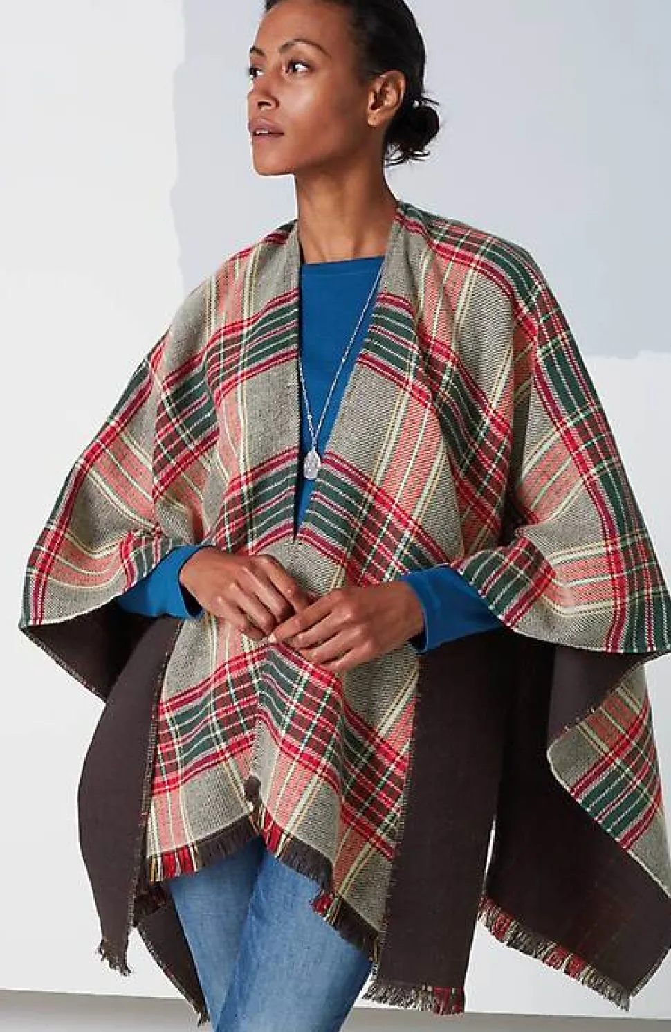 Fringe-Trimmed Plaid Ruana | Jjill