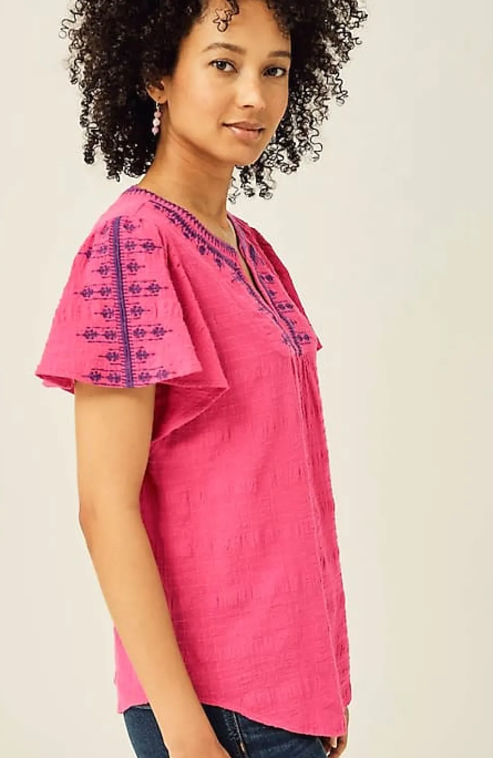 Geometrically Embroidered Textured Top | Jjill