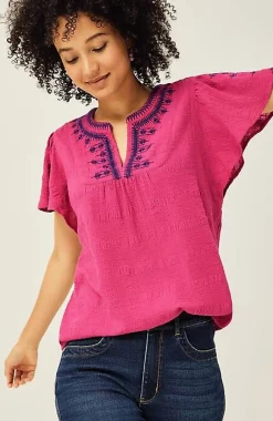 Geometrically Embroidered Textured Top | Jjill