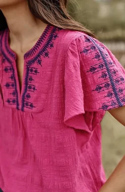 Geometrically Embroidered Textured Top | Jjill