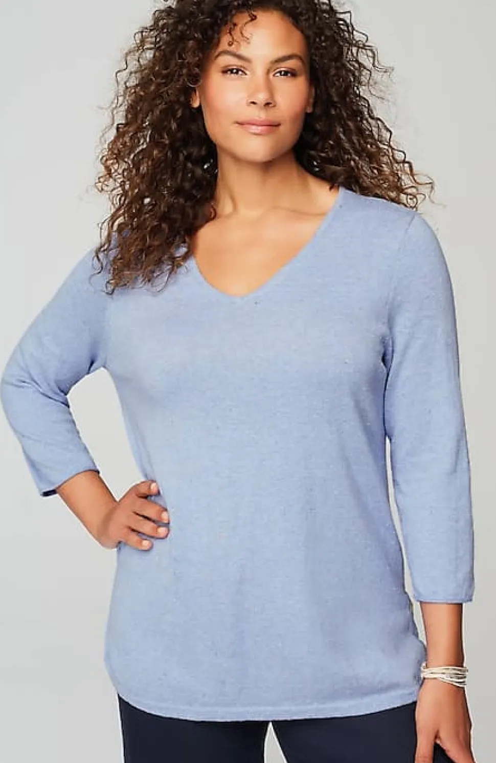 Lightweight Tweed V-Neck Sweater | Jjill