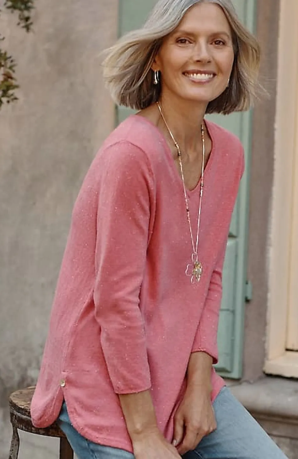 Lightweight Tweed V-Neck Sweater | Jjill