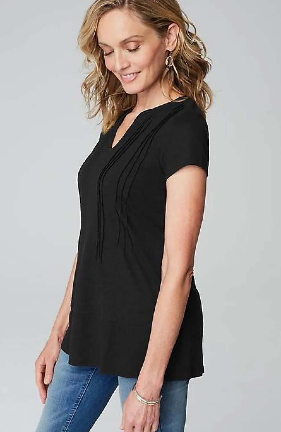 Linen-Blend Pintucked Tunic | Jjill