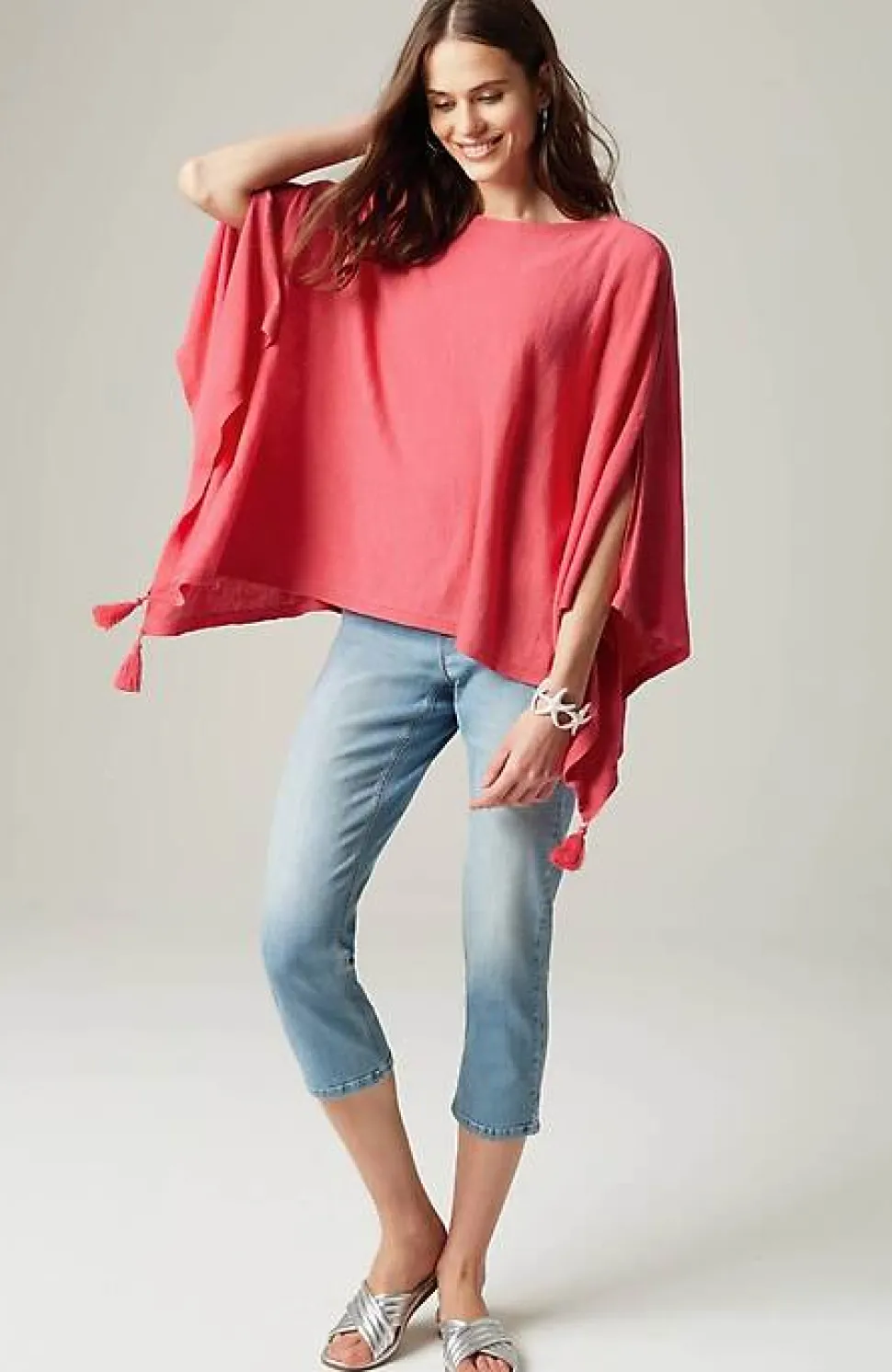 Linen-Blend Tasseled Poncho | Jjill