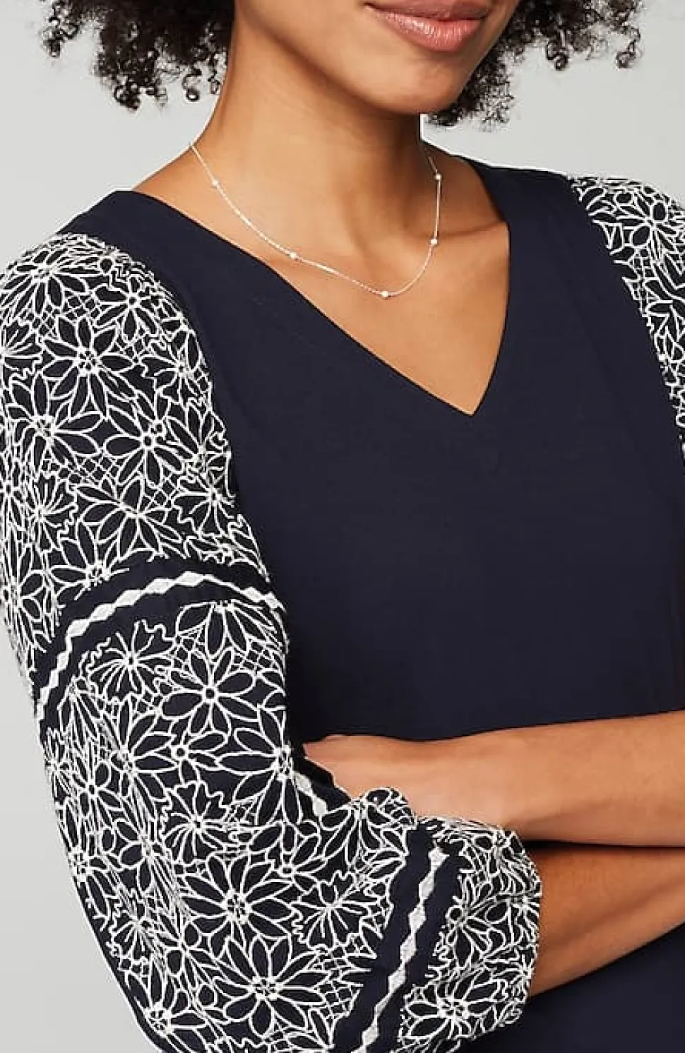 Mixed-Media Embroidered-Sleeve Top | Jjill