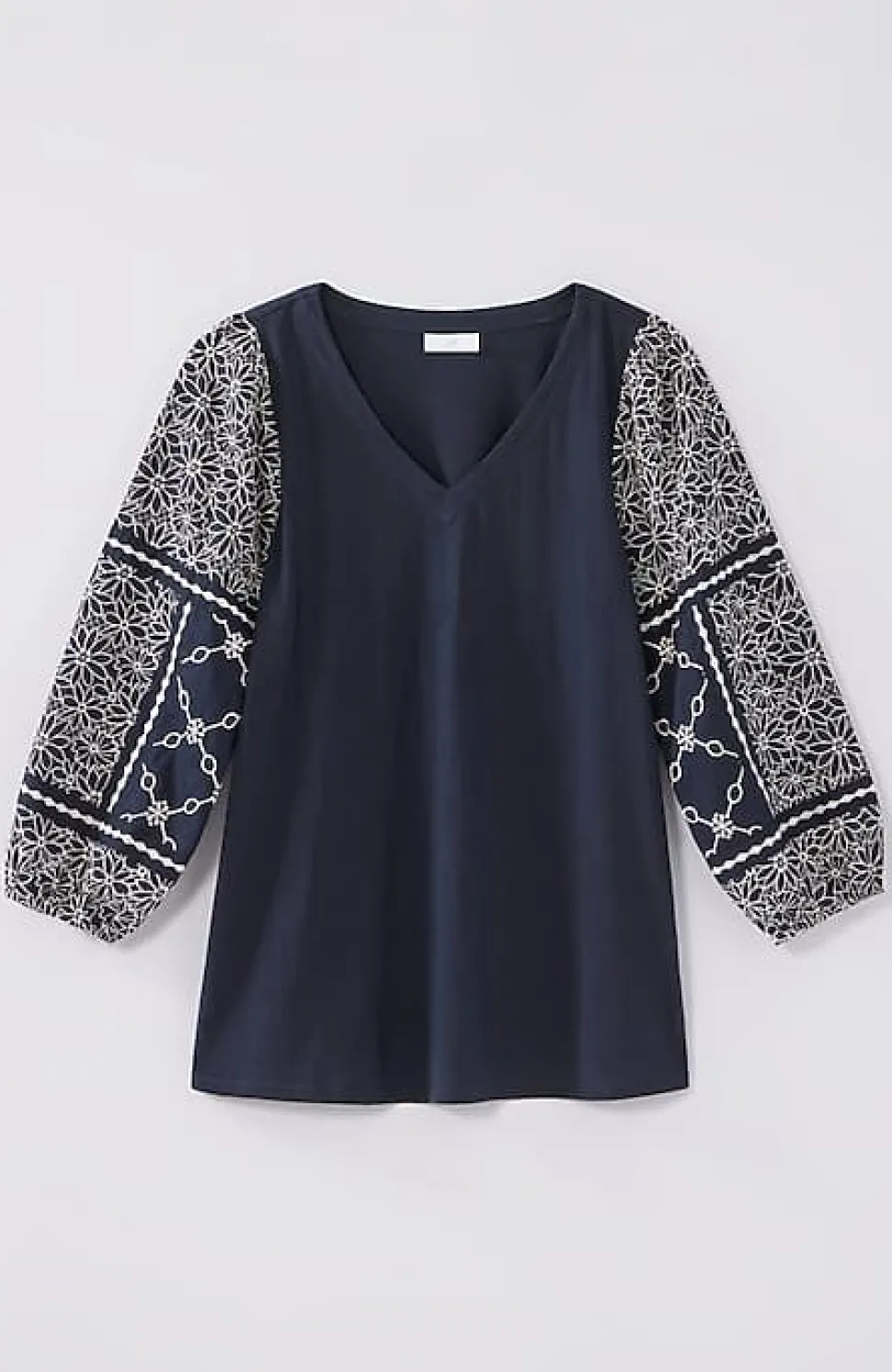 Mixed-Media Embroidered-Sleeve Top | Jjill