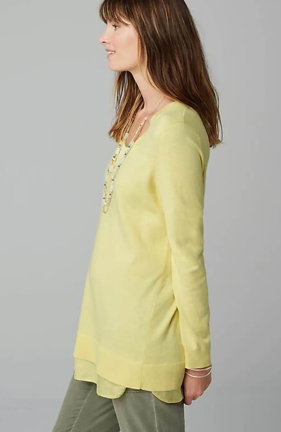 Mixed-Media Layered V-Neck Sweater | Jjill