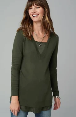 Mixed-Media Layered V-Neck Sweater | Jjill