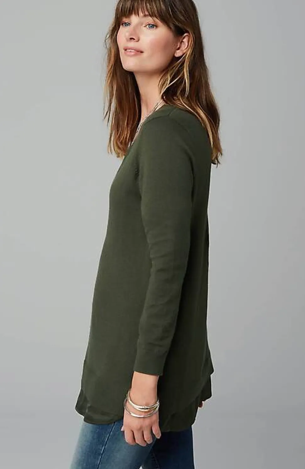Mixed-Media Layered V-Neck Sweater | Jjill