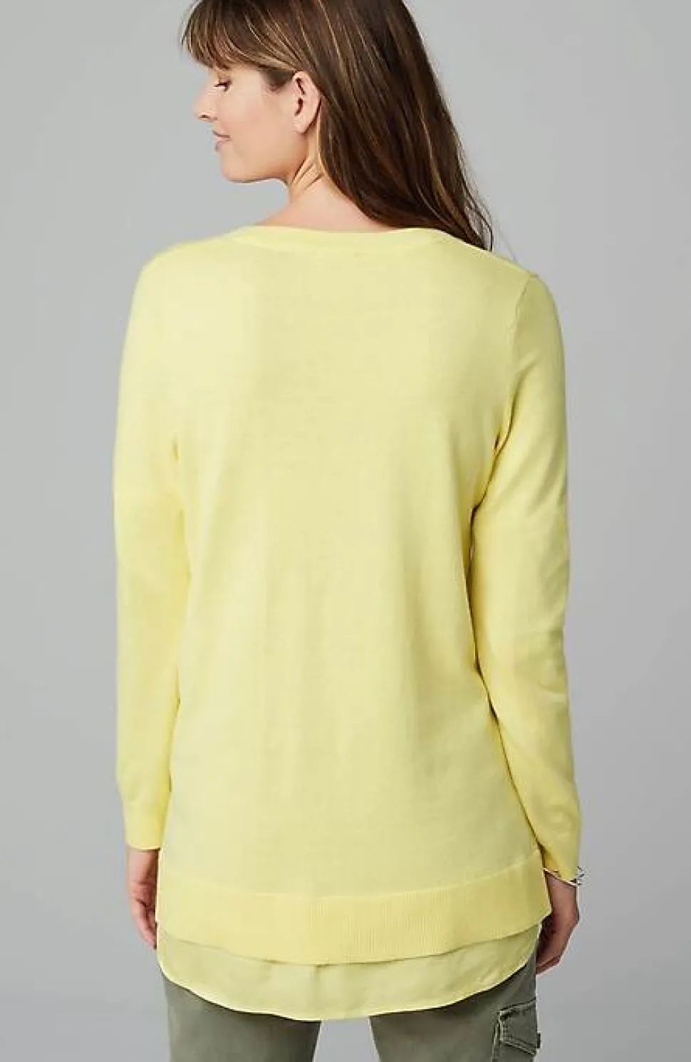 Mixed-Media Layered V-Neck Sweater | Jjill