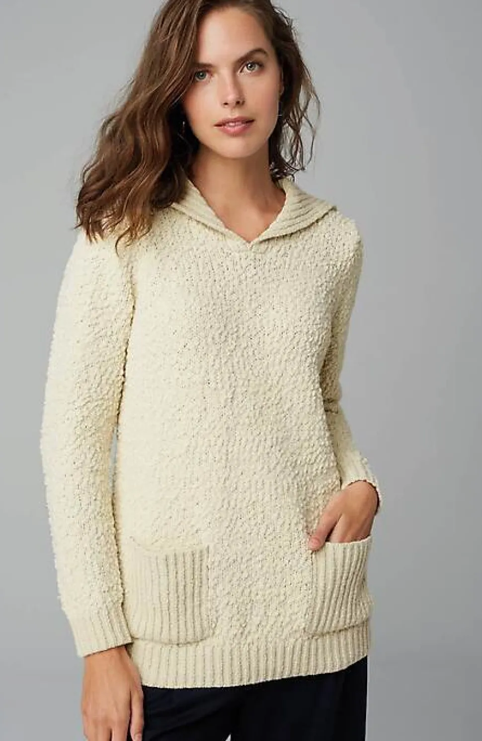 Mixed-Textures Collared Sweater | Jjill