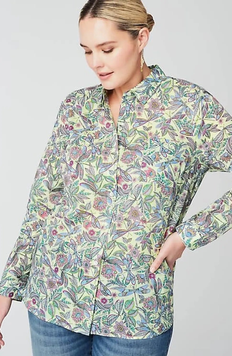 One-Pocket Shirred-Back Shirt | Jjill