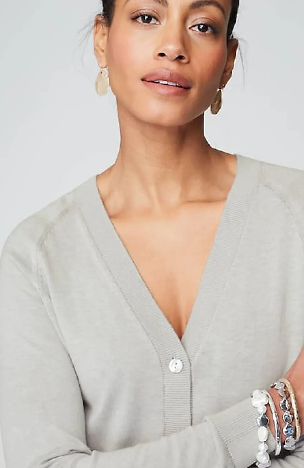 Organically Grown Cotton V-Neck Cardi | Jjill