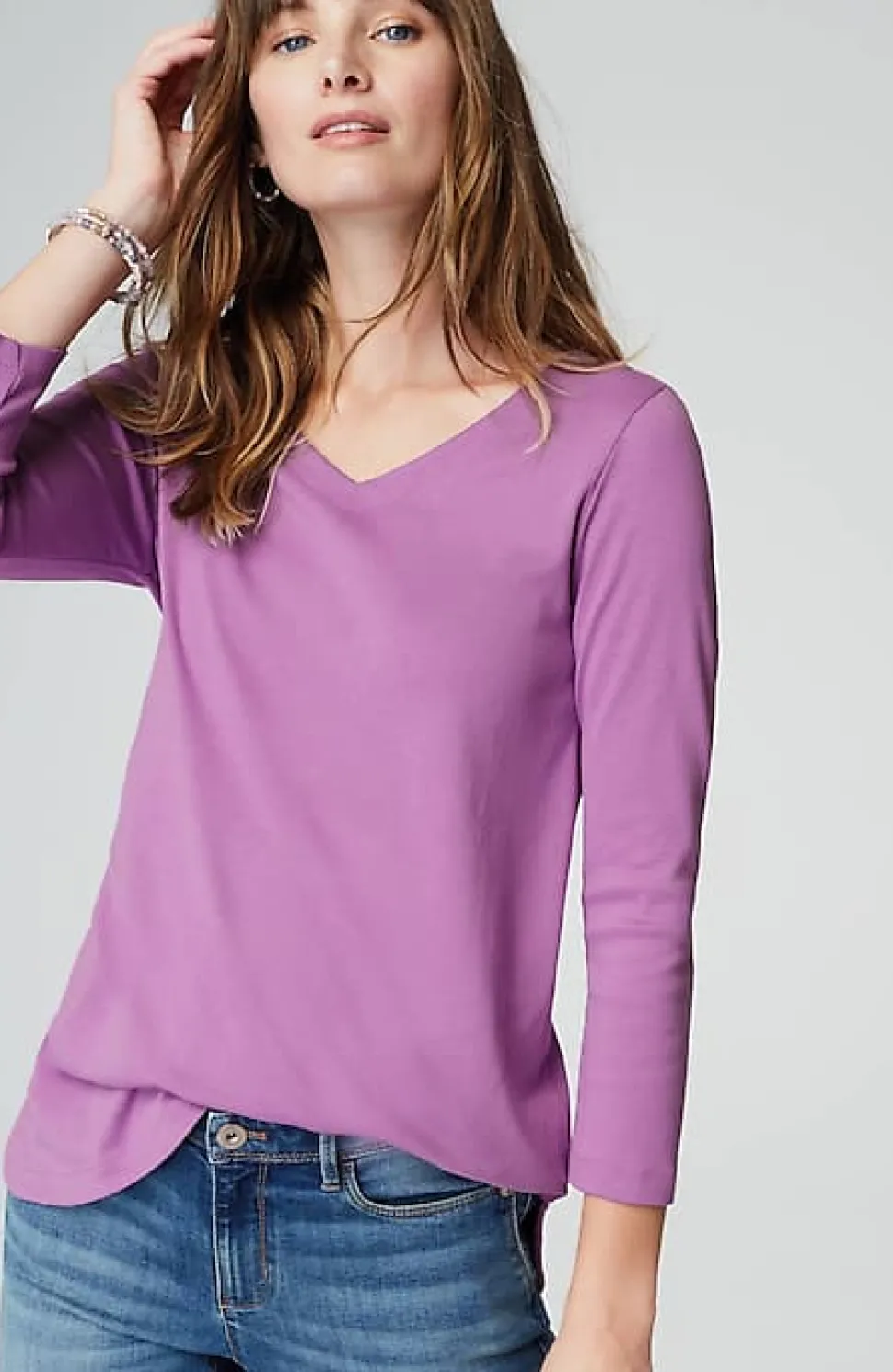 Pima 3/4-Sleeve V-Neck Tee | Jjill