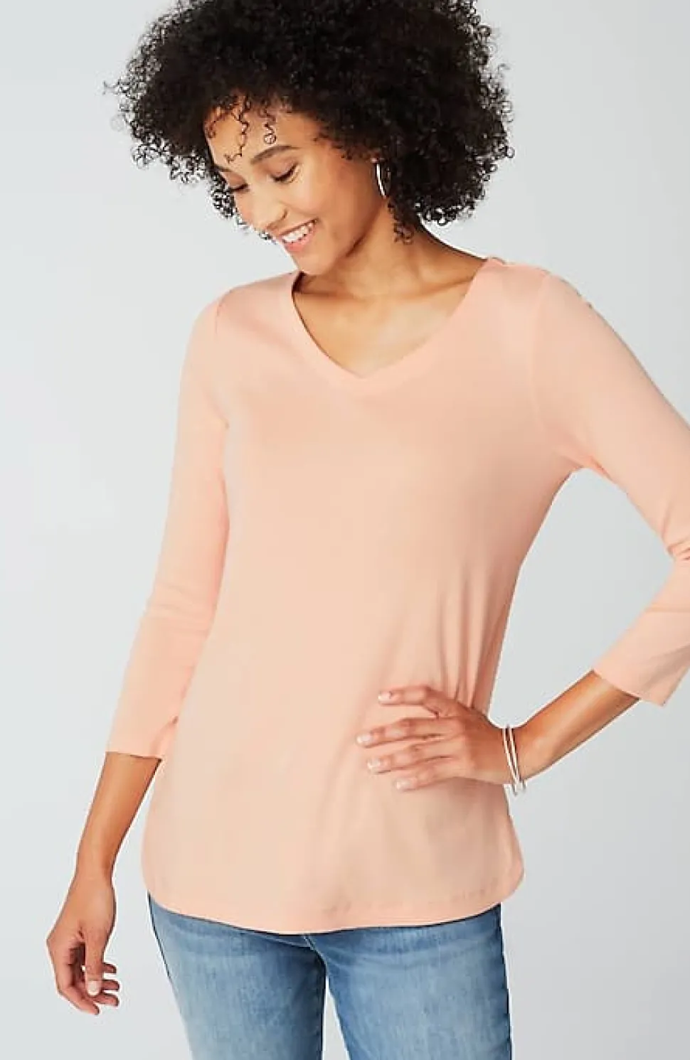 Pima 3/4-Sleeve V-Neck Tee | Jjill