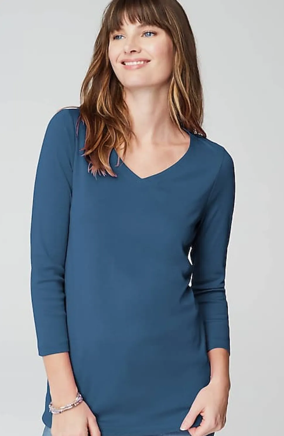 Pima 3/4-Sleeve V-Neck Tee | Jjill