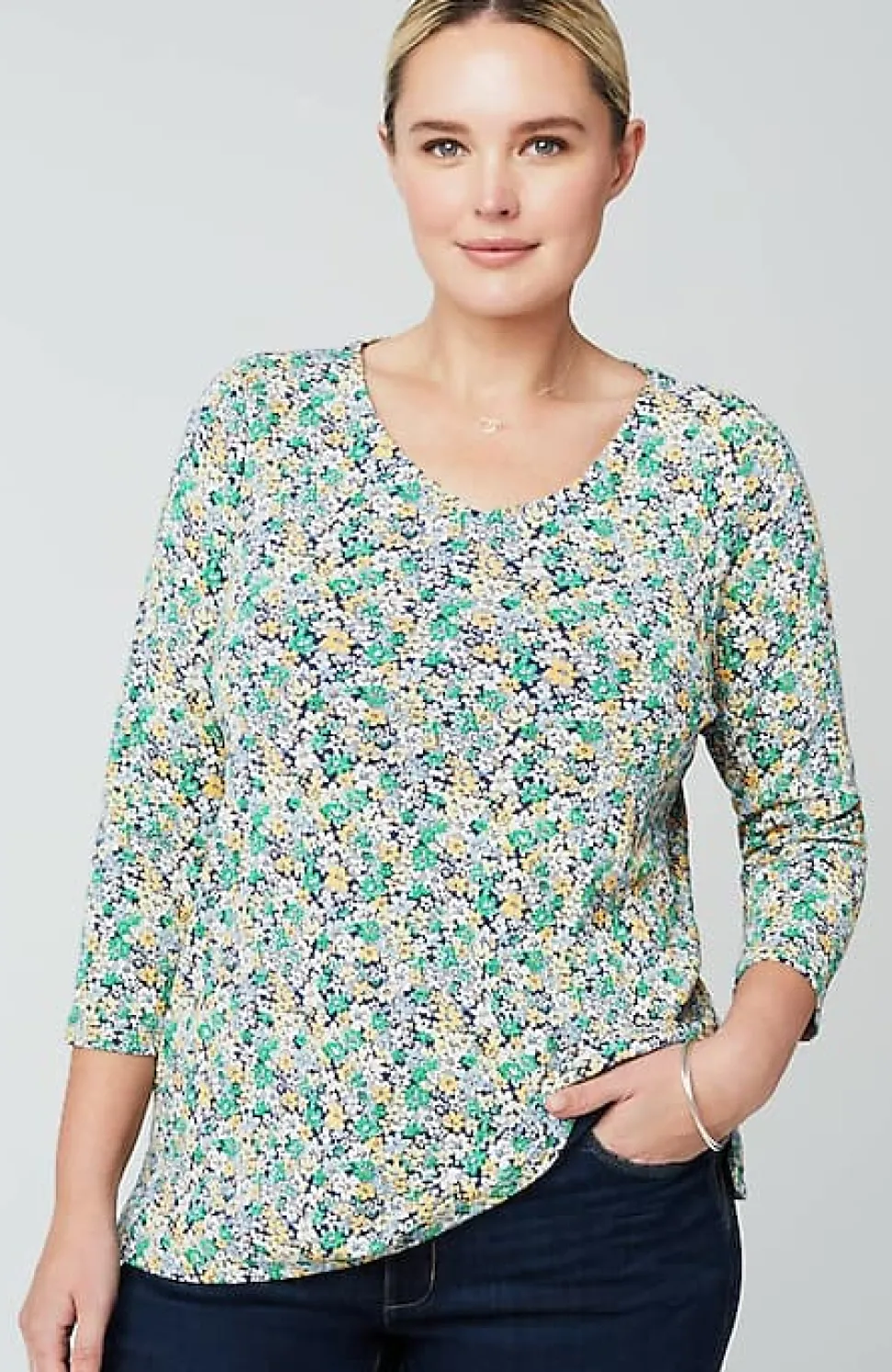 Pima 3/4-Sleeve V-Neck Tee | Jjill