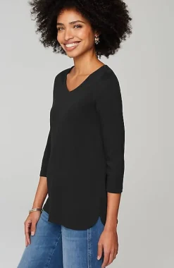 Pima 3/4-Sleeve V-Neck Tee | Jjill