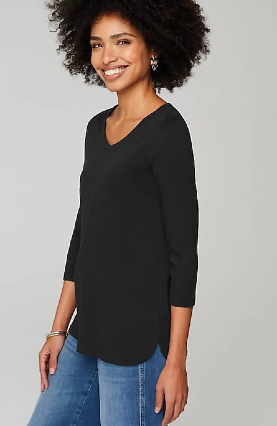 Pima 3/4-Sleeve V-Neck Tee | Jjill
