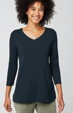 Pima 3/4-Sleeve V-Neck Tee | Jjill