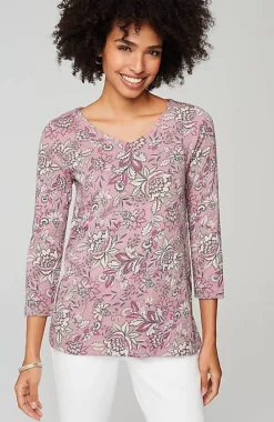 Pima 3/4-Sleeve V-Neck Tee | Jjill