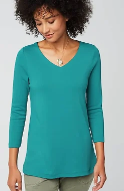 Pima 3/4-Sleeve V-Neck Tee | Jjill
