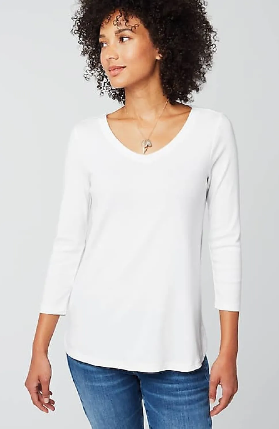 Pima 3/4-Sleeve V-Neck Tee | Jjill
