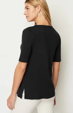 Pima-Slub Scoop-Neck Side-Slit Tee | Jjill