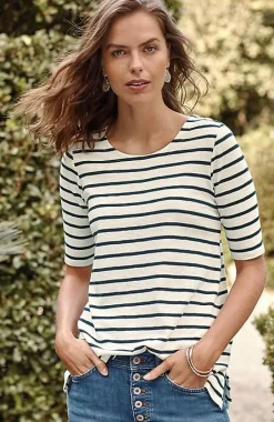 Pima-Slub Scoop-Neck Side-Slit Tee | Jjill