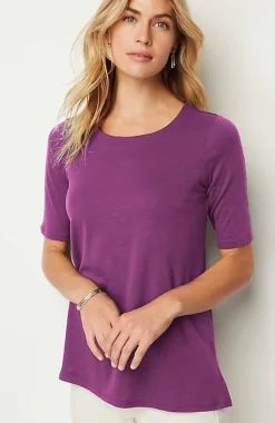 Pima-Slub Scoop-Neck Side-Slit Tee | Jjill
