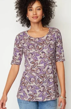 Pima-Slub Scoop-Neck Side-Slit Tee | Jjill