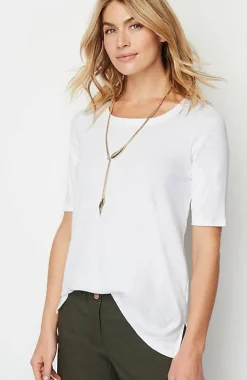 Pima-Slub Scoop-Neck Side-Slit Tee | Jjill