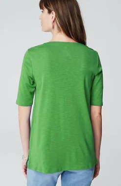 Pima-Slub Scoop-Neck Side-Slit Tee | Jjill