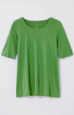 Pima-Slub Scoop-Neck Side-Slit Tee | Jjill