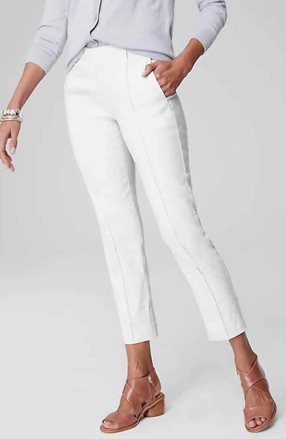 Pintucked Linen-Stretch Slim-Leg Pants | Jjill