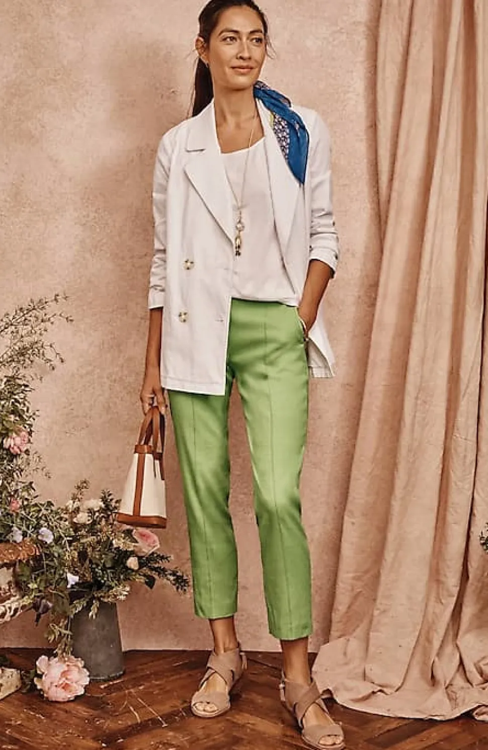 Pintucked Linen-Stretch Slim-Leg Pants | Jjill
