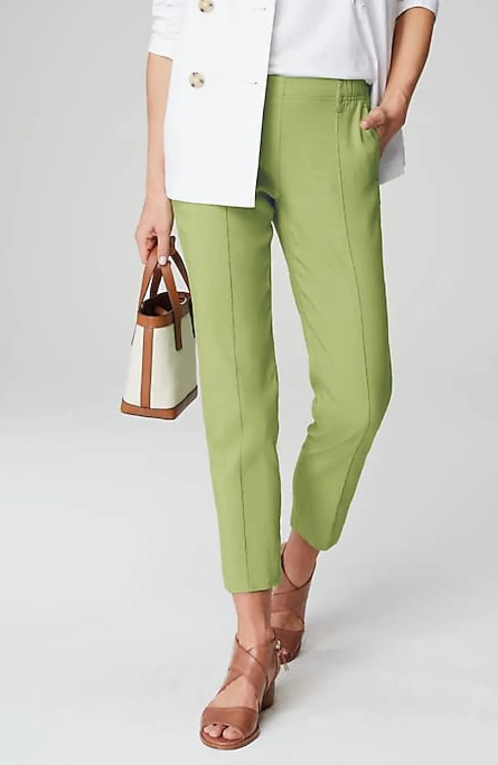 Pintucked Linen-Stretch Slim-Leg Pants | Jjill