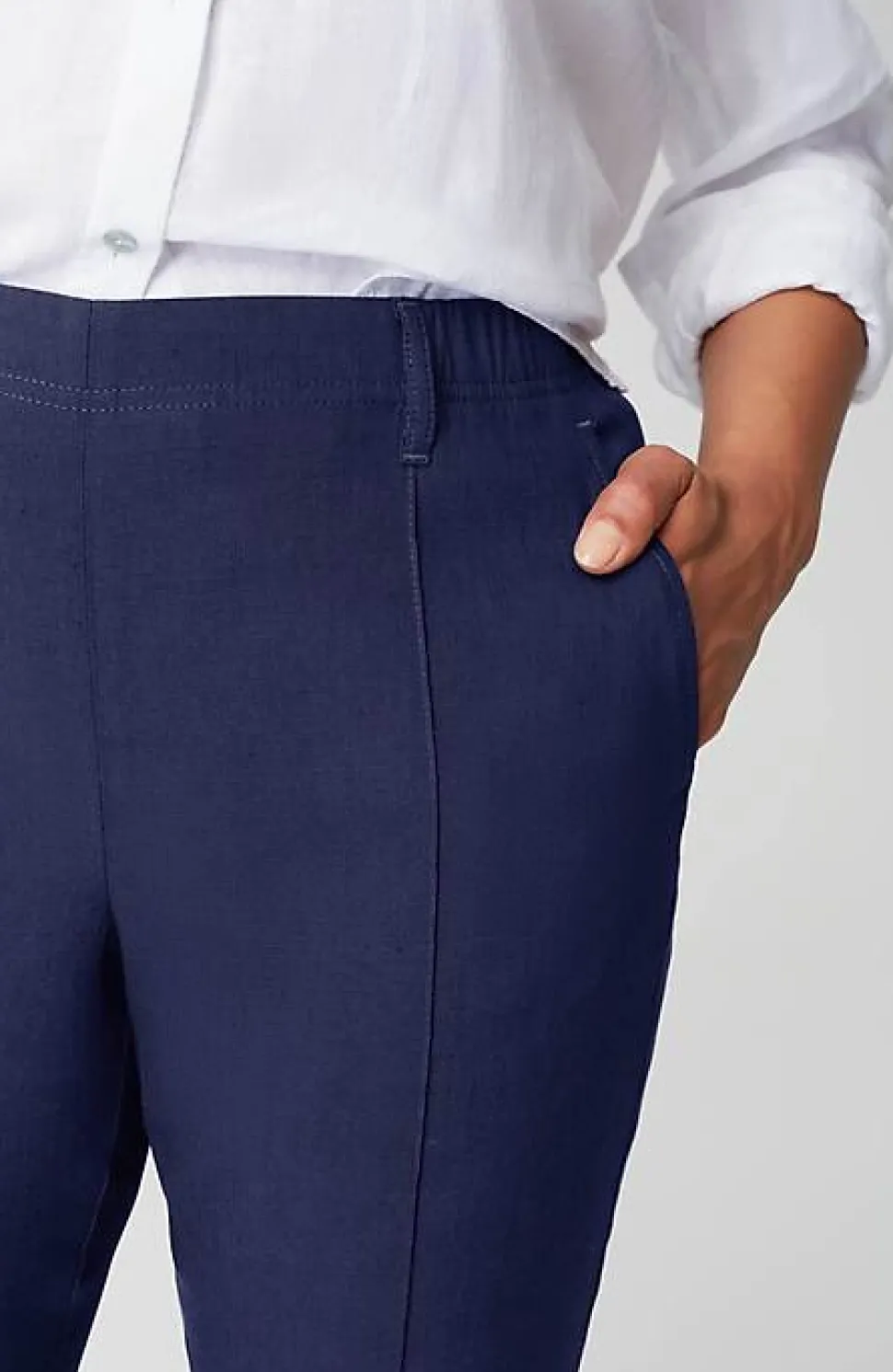 Pintucked Linen-Stretch Slim-Leg Pants | Jjill