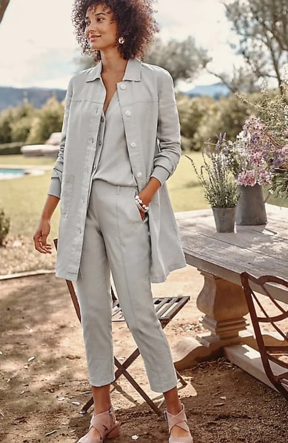 Pintucked Linen-Stretch Slim-Leg Pants | Jjill