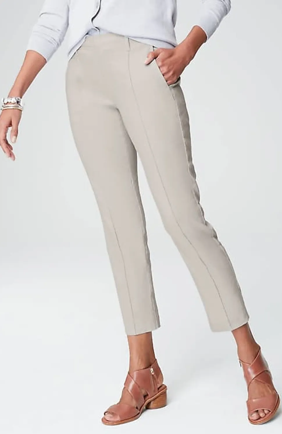 Pintucked Linen-Stretch Slim-Leg Pants | Jjill