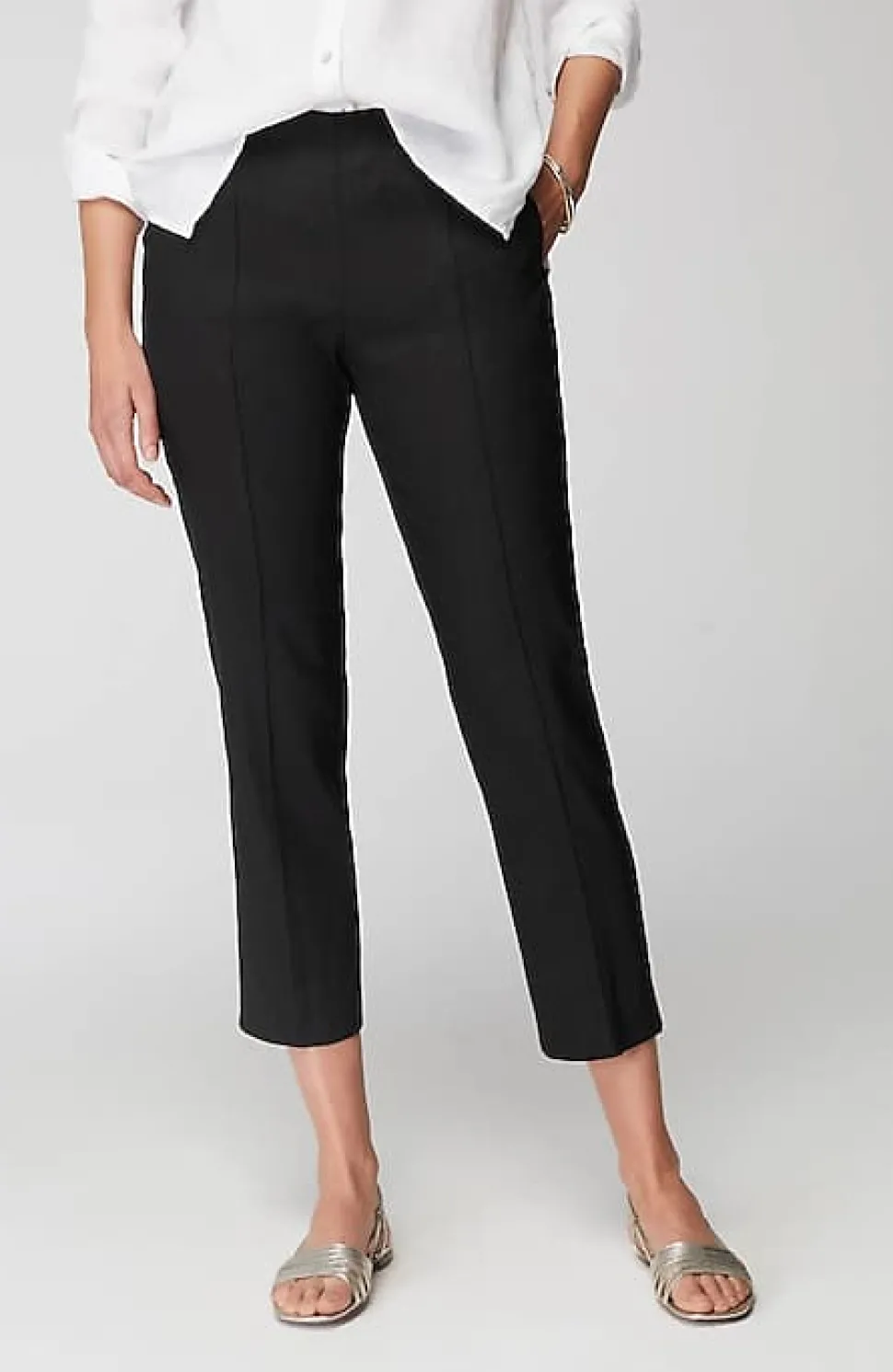 Pintucked Linen-Stretch Slim-Leg Pants | Jjill