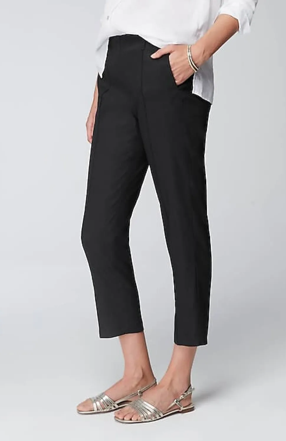 Pintucked Linen-Stretch Slim-Leg Pants | Jjill
