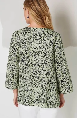 Pintucked Printed Linen Popover | Jjill