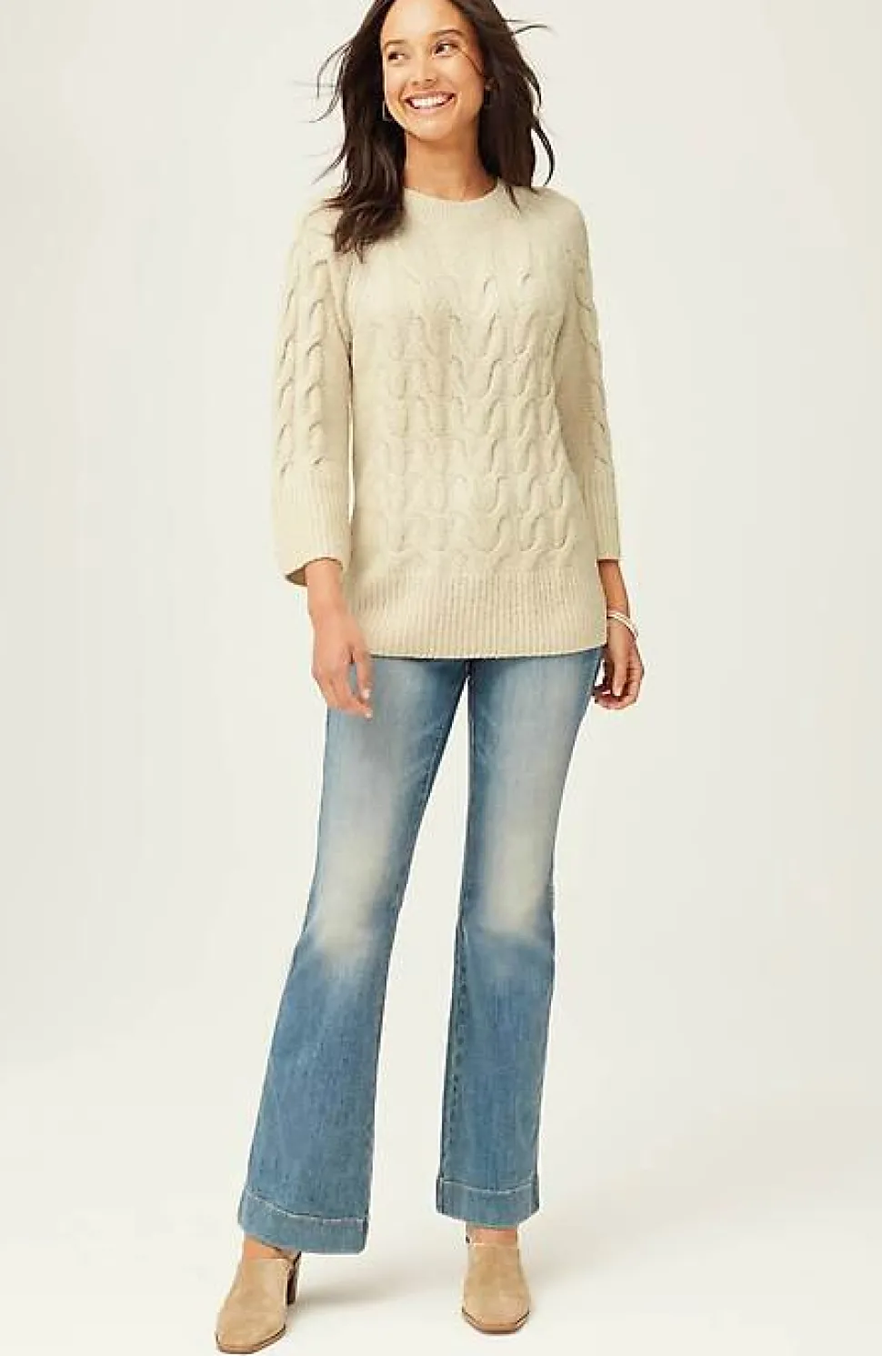 Placed-Cable Crew-Neck Sweater | Jjill