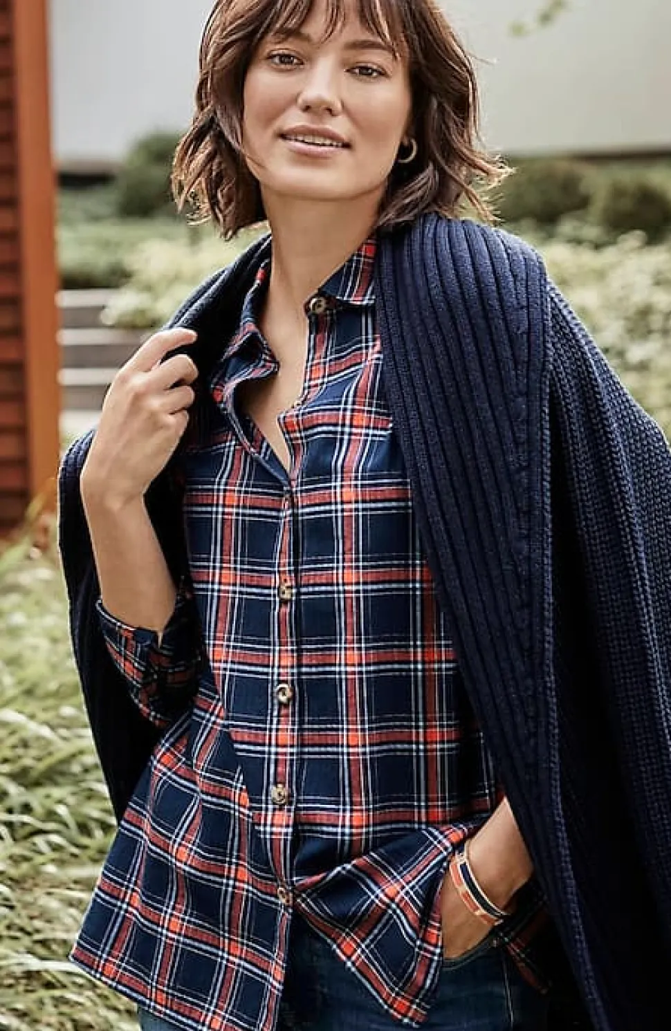 Plaid Button-Front Tunic | Jjill