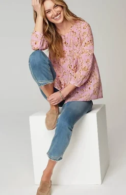 Printed A-Line Pintucked Top | Jjill