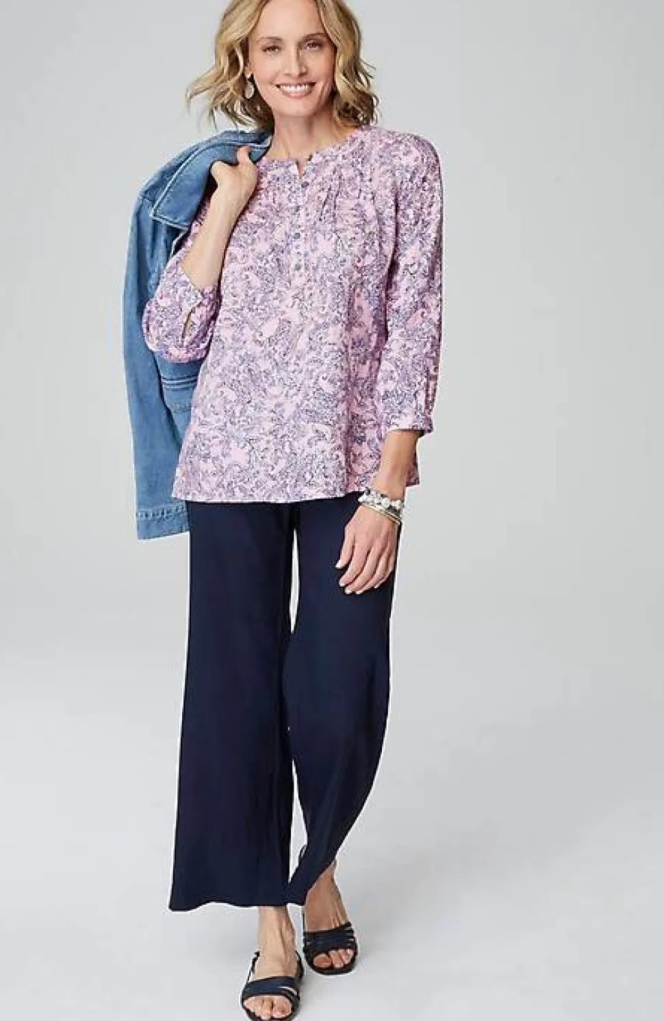 Printed Linen Pintucked Popover | Jjill
