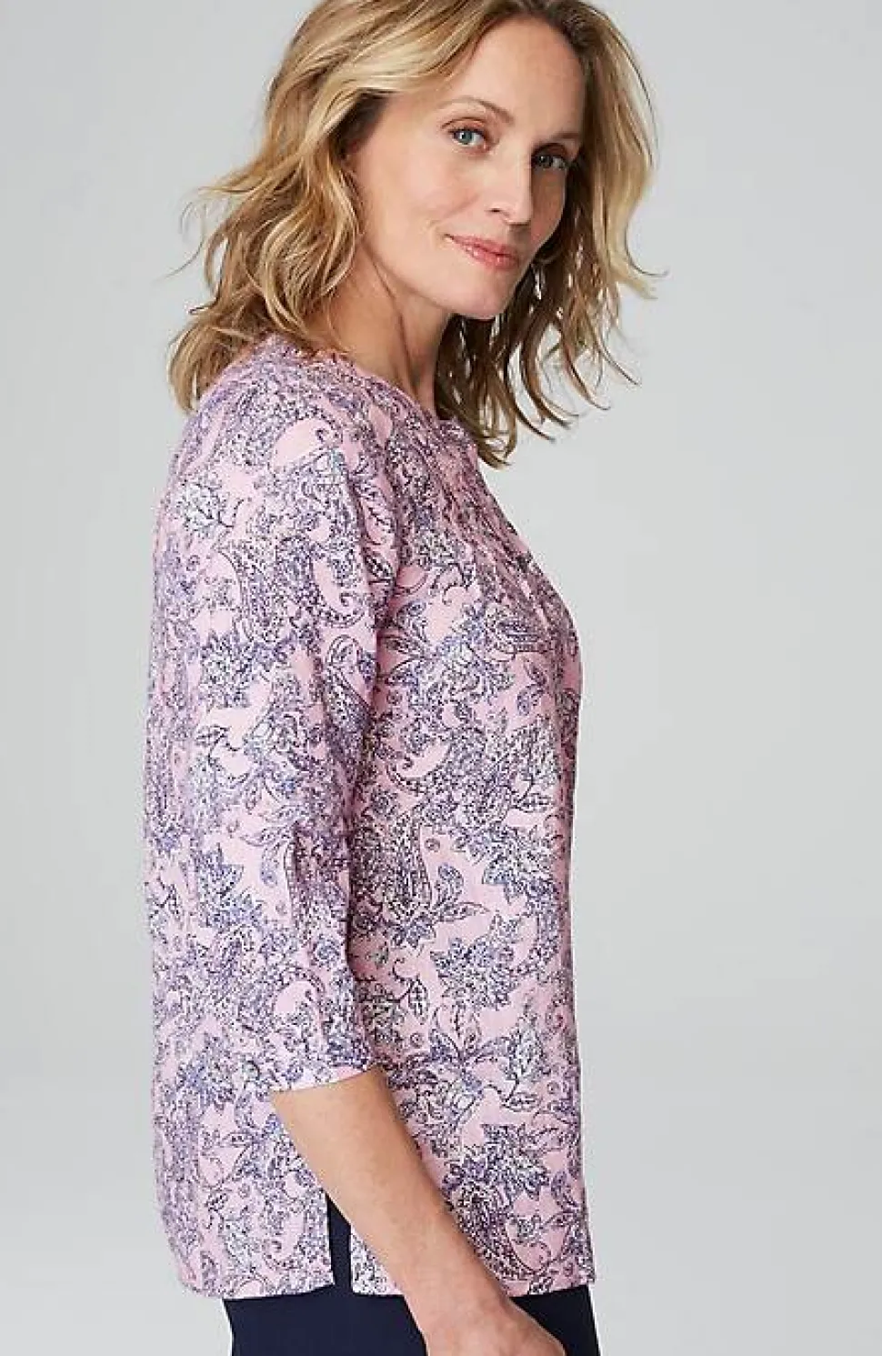 Printed Linen Pintucked Popover | Jjill