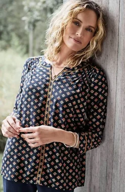 Printed U0026 Embroidered V-Neck Top | Jjill